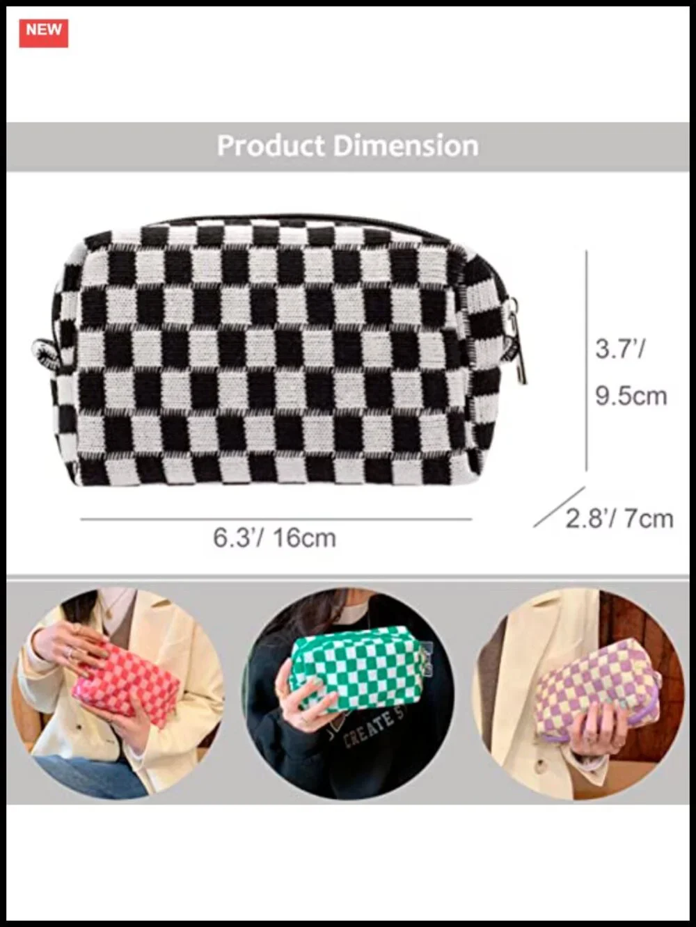 Checkered Makeup Bag Set of 6 - Small Cosmetic Pouch Travel Organizer for Women